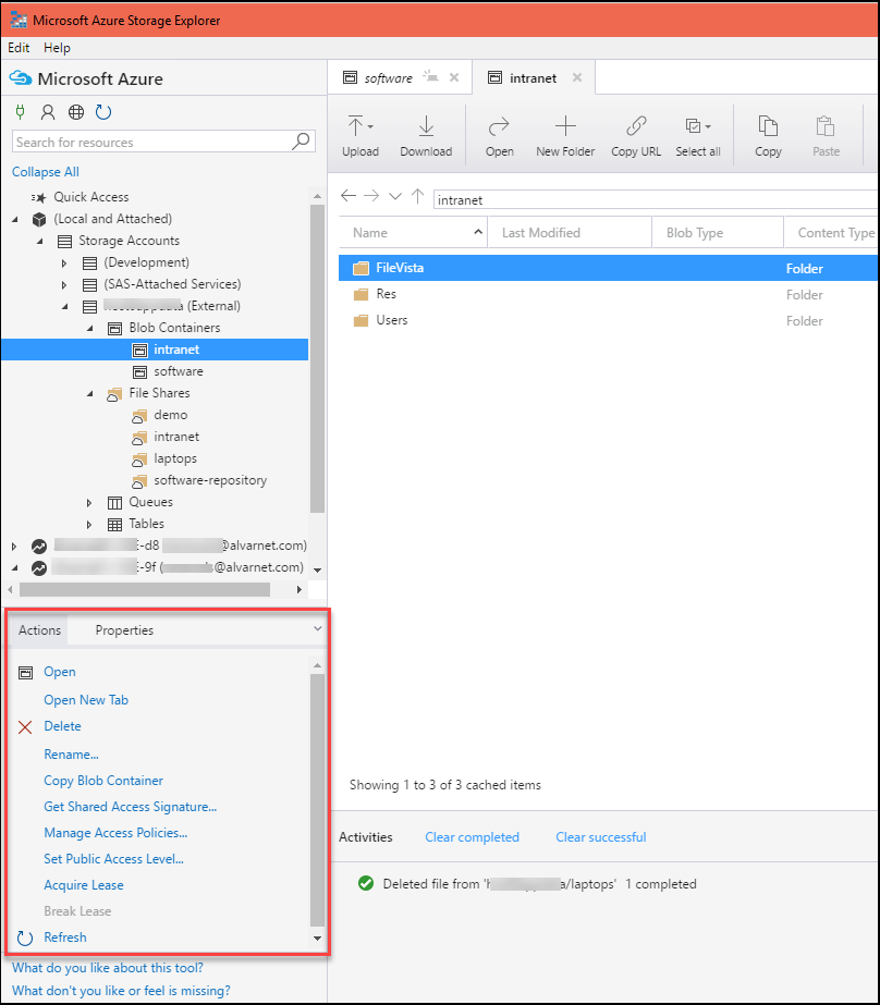 microsoft azure storage explorer add subfolder